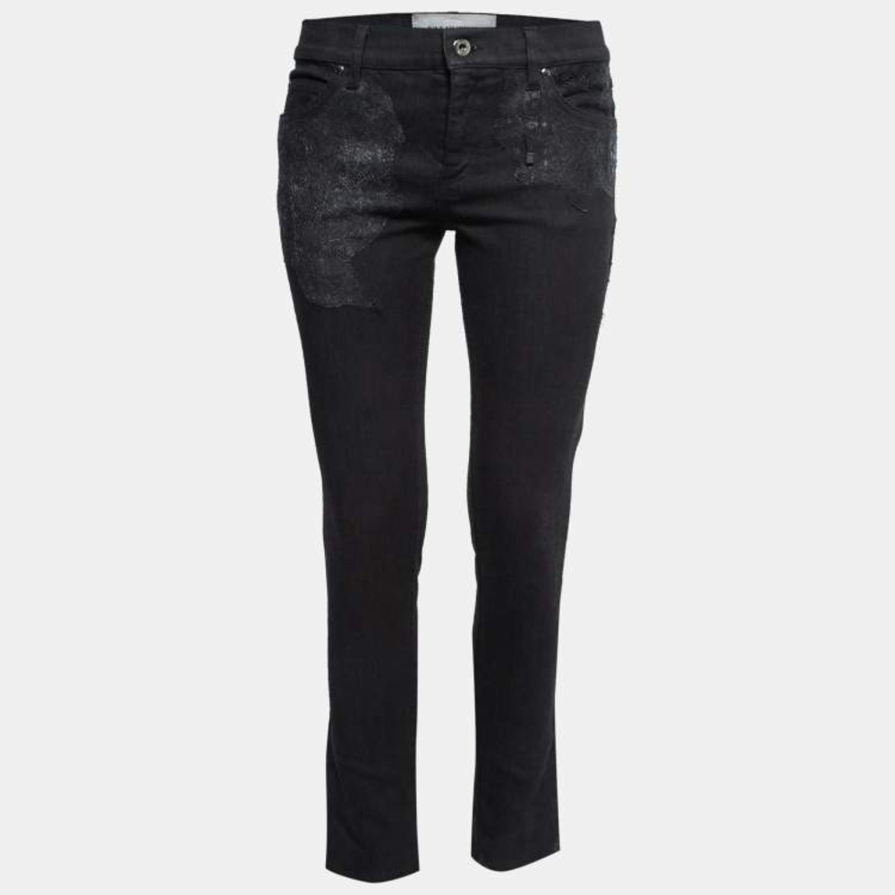 Valentino Black Denim Lace Trimmed Jeans